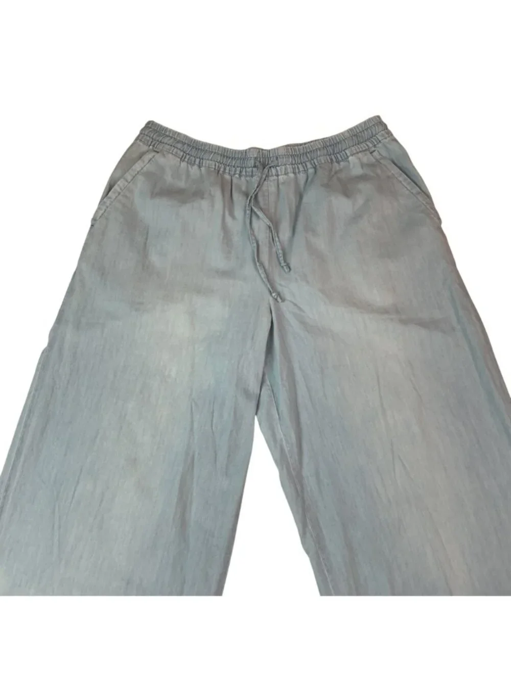 Garnet Hill Wide-Leg Elastic Waist Pants Womens Medium Blue Cotton Tencel Blend
